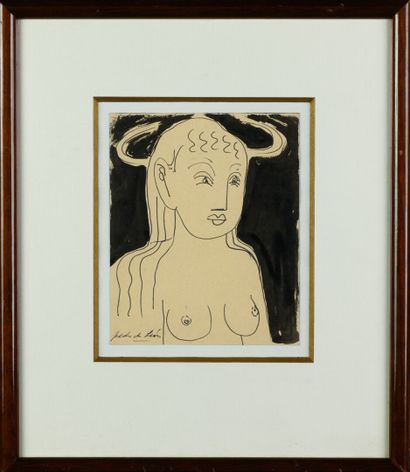 null PEDRO de LEON (1951) "Femme- Taureau" Dessin sur papier, technique mixte, SBG,...