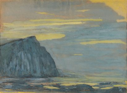 null Jean Francis AUBURTIN 1866-1930 "Cliffs of Pourville, Normandy" gouache, 56x75.5cm...