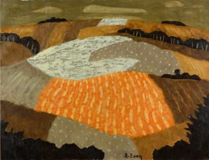 null André EVEN "The red fields" HST, SBD, 50x65cm