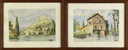 null B. RANSON. Pair of watercolors on paper representing landscapes 14,5 x 20cm