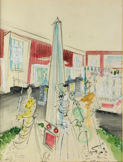 null L COUTAUT "Scene of musicians at the theater" watercolor, 53x40cm , Stamp of...
