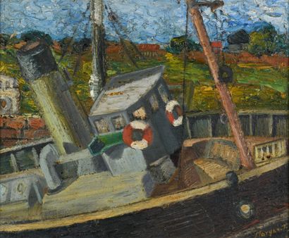 null MARYAN T "Boat at the quay" HSP, SBD, 51x43cm