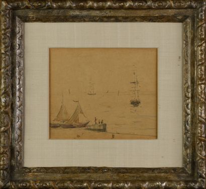 null Attributed to Eugène BOUDIN "Marine" Wash and watercolor, label on back: Provenance...