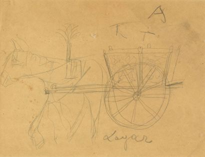 null Celso LAGAR 1891-1966 "cart on horseback" drawing, SBD, 23x29cm