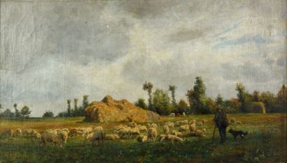 null Adolphe MARAIS 1856-1940 "Le berger et son troupeau" HST, SBD, 40x67cm