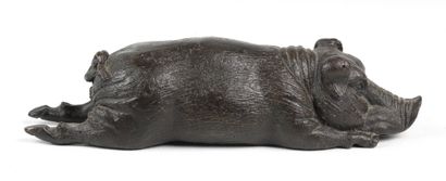 «Cochon sauvage» sculpture en terre patinée,...