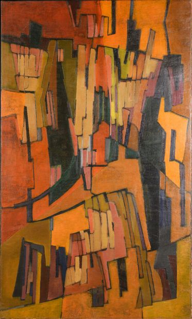 null Paul César LAGAGE 1911-1977 " Abstract Composition " 1951, double face, oil...