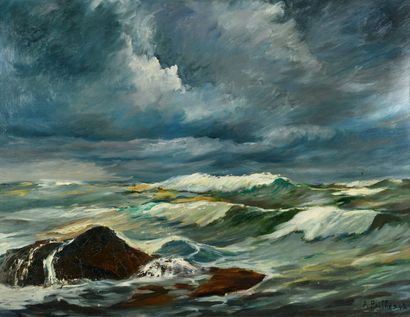 null Fred PAILHES 1902-1991 "Storm at sea" HSP, SBD, dated 1942, 70x90cm