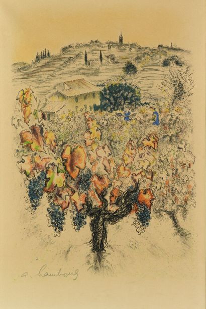 null André HAMBOURG 1909-1999 "Les vignes" Lithograph in color, signed in pencil...