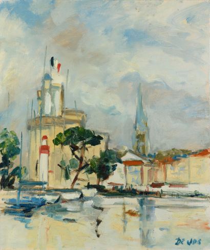 null DE VOS "La Rochelle 2001" acrylique sur toile, SBD, 55x46cm