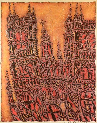 null ROHART 96 "The Cathedral on Fire" HST, SBD, 124x98cm