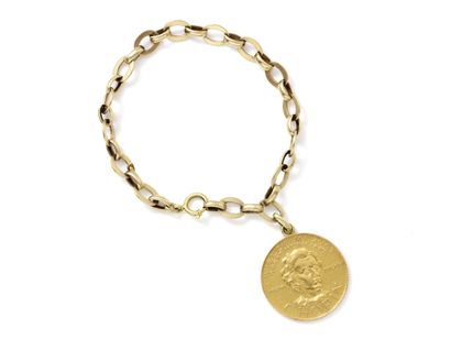 null Gold bracelet 585 thousandths, stylized mesh forçat, holding a gold medal 750...