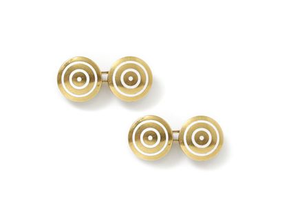 null Pair of cufflinks in gold 750 thousandths, decorated with round pastilles enamelled...