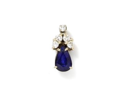 null Pendant in rhodium-plated gold 750 thousandths, decorated with a pear-cut sapphire...