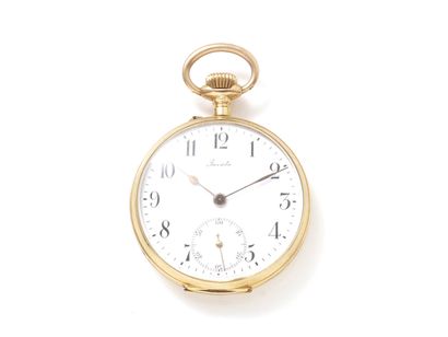 null INVICTA

Pocket watch in gold 750 thousandth, white enamelled dial with painted...