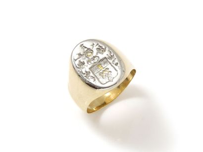 null Ring signet ring in gold 750 and platinum 850 thousandth decorated with coat...