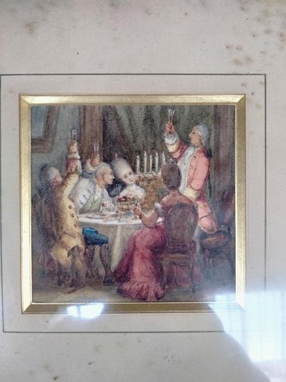 null "Le diner aux chandelles" aquarelle sur papier dans le gout XVIIIe Dim : 12...