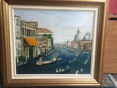 null Beth HOOP, "procession sur le canal de Venise" huile sur toile, Signé en bas...