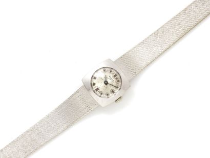 null Montre bracelet de dame en or gris 750 millièmes, de forme carré arrondi, cadran...