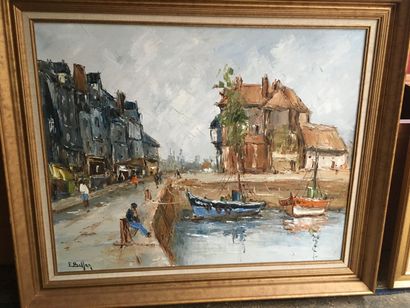 null Édouard BELLAN, "Le vieux port d'Honfleur" huile sur toile Signé en bas à droite....