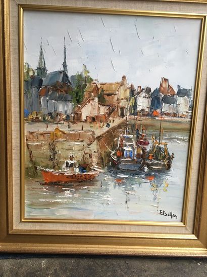 null Édouard BELLAN, "le port d'Honfleur" huile sur toile, Signé en bas à gauche...