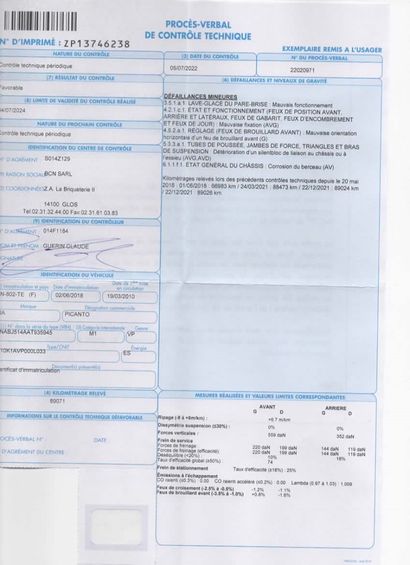 null KIA, PICANTO, Immatriculation : AN-802-TE Date de 1ere circulation : 19/03/2010,...