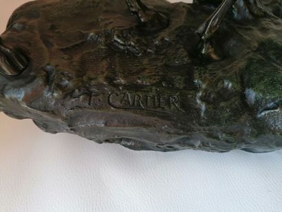 null Thomas-François CARTIER 1879 -1943 "Combat de cerfs" Bronze print with brown...