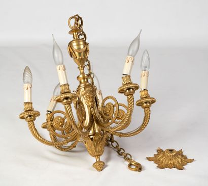 null Lustre bronze doré six branches style Louis XVI .XXe 63cm
