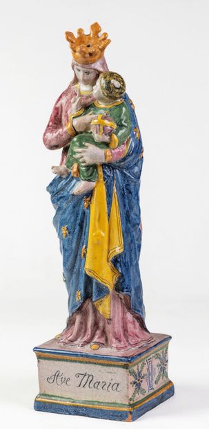 null Virgin and Child, Nevers earthenware. 18th century. Height : 57 cm