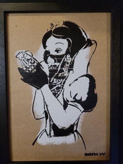 null Banksy, ( d après), "Blanche Neige" carton Dismaland au pochoir et l aérosol,...