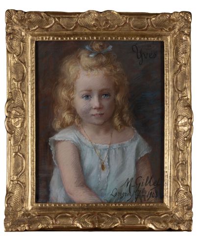 M Gillet, portrait of a young girl, pastel,...