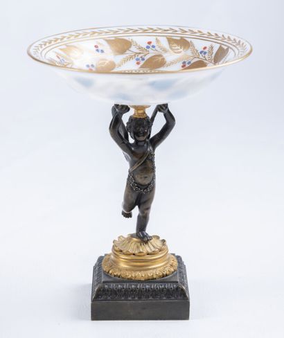 small opaline basin with a bronze angel's...