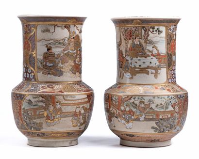 Pair of Japanese Satsuma vases XX ème. H25xW16...