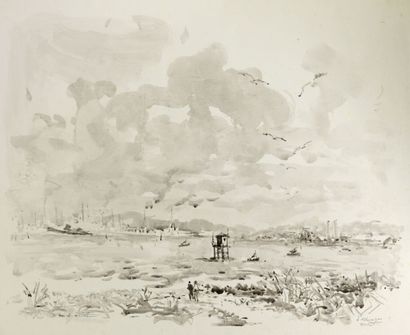 Bernard Loriot, Honfleur estuary, watercolor,...