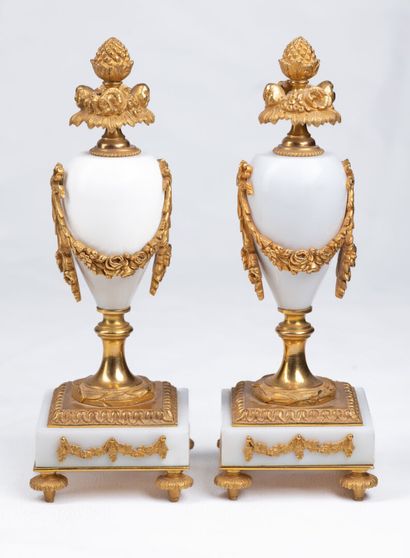 pair of marble and bronze cassolettes, H...