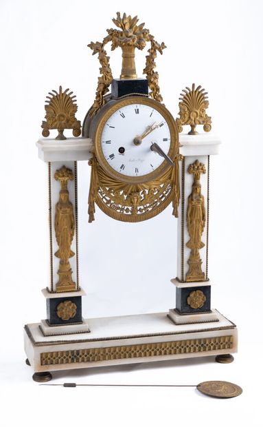 Portico clock in white marble and bronze...