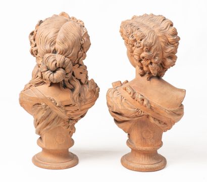 null Auguste CLESINGER pair of terracotta busts on base, signed on the front, stamped...