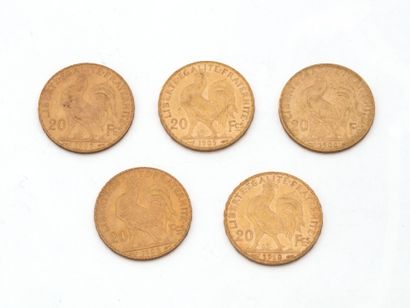 null Lot en or 750 millièmes, composé de:
1 pièce de 20 francs français datée 1908,...