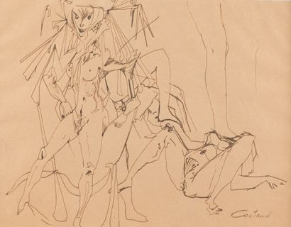 null Lucien COUTAUD (1904 - 1977 ) "Scène érotique sévère, 1945" encre sur papier,...