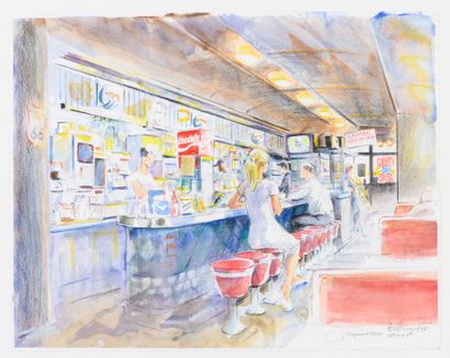 null Daniel AUTHOUART "Cheyenne Diner" aquarelle, Signé et titré en bas à droite,...