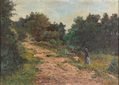 null Ludwig CORREGGIO (1846-1930) "Chemin dans le paysage d'été" HST, SBD, 46 x 34...
