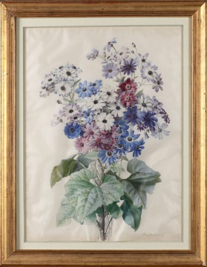 null Henriette PARAVEY (1813-1898) "Still life with flowers" watercolor on vellum,...