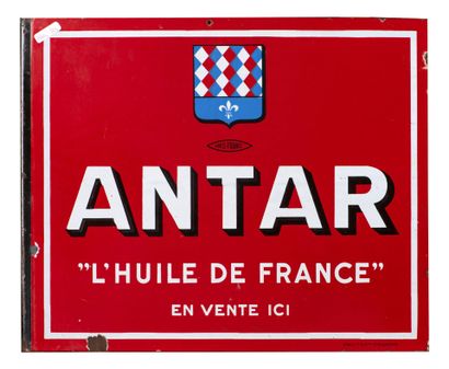 null Enseigne émaillée Antar "huile de France", enseigne double face, 55x45 cm, défauts...
