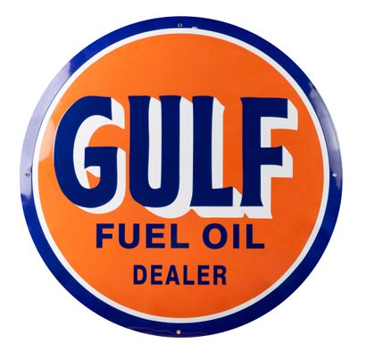 null Plaque émaillée ovale GULF Fuel OIl Dealer, plaque moderne, diamètre 68 cm