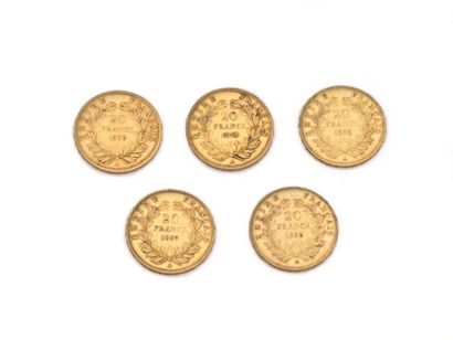 null Lot en or 750 millièmes, composé de:
1 pièce de 20 francs français datée 1857,...