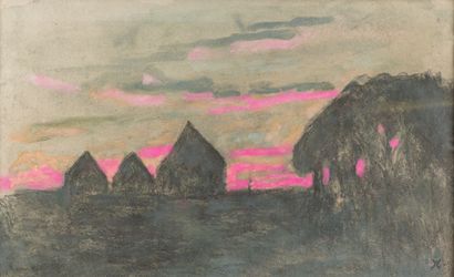 null Jean Francis AUBURTIN (1866-1930) "Meules soleil couchant à Varengeville ",...
