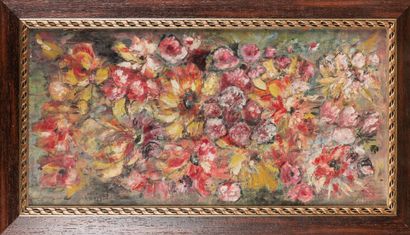 null Elisabeth PINAJEFF (1900-1995) "Tapis de fleurs" HST, SBG, titré au dos, 50...