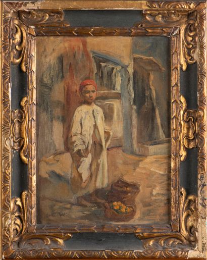 null James WILL ( école orientaliste) "Le jeune marchand" HST, SBG, 21.5 x 29cm