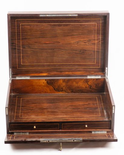 null Mahogany box with compartments including 2 drawers, with the arms "AA" with...