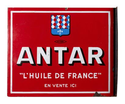 null Enseigne émaillée Antar "huile de France", enseigne double face, 55x45 cm, défauts...
